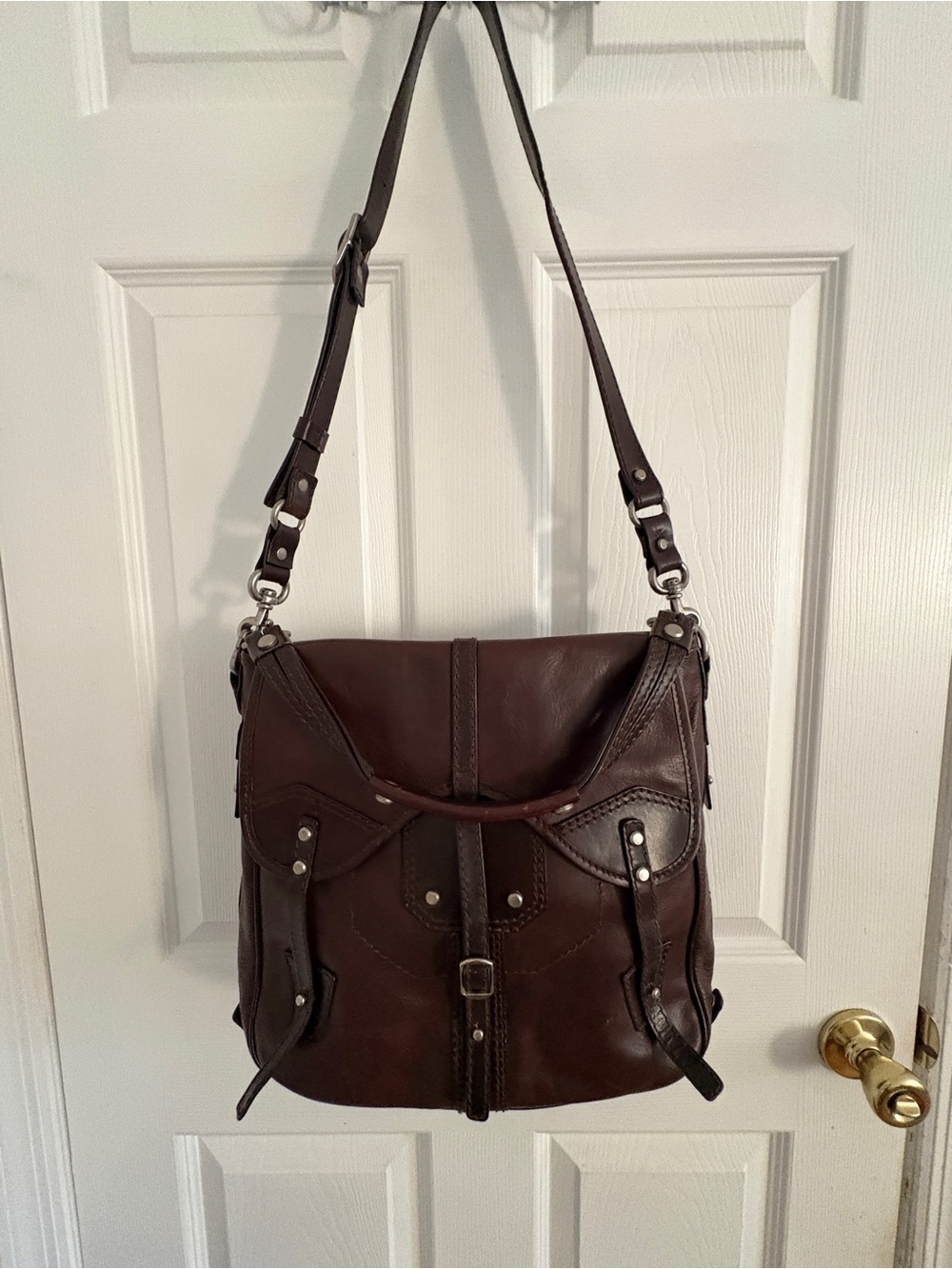 Joy GRYSON Taylor Brown Leather Crossbody Satchel w Suede Lining Italy Y2K EUC